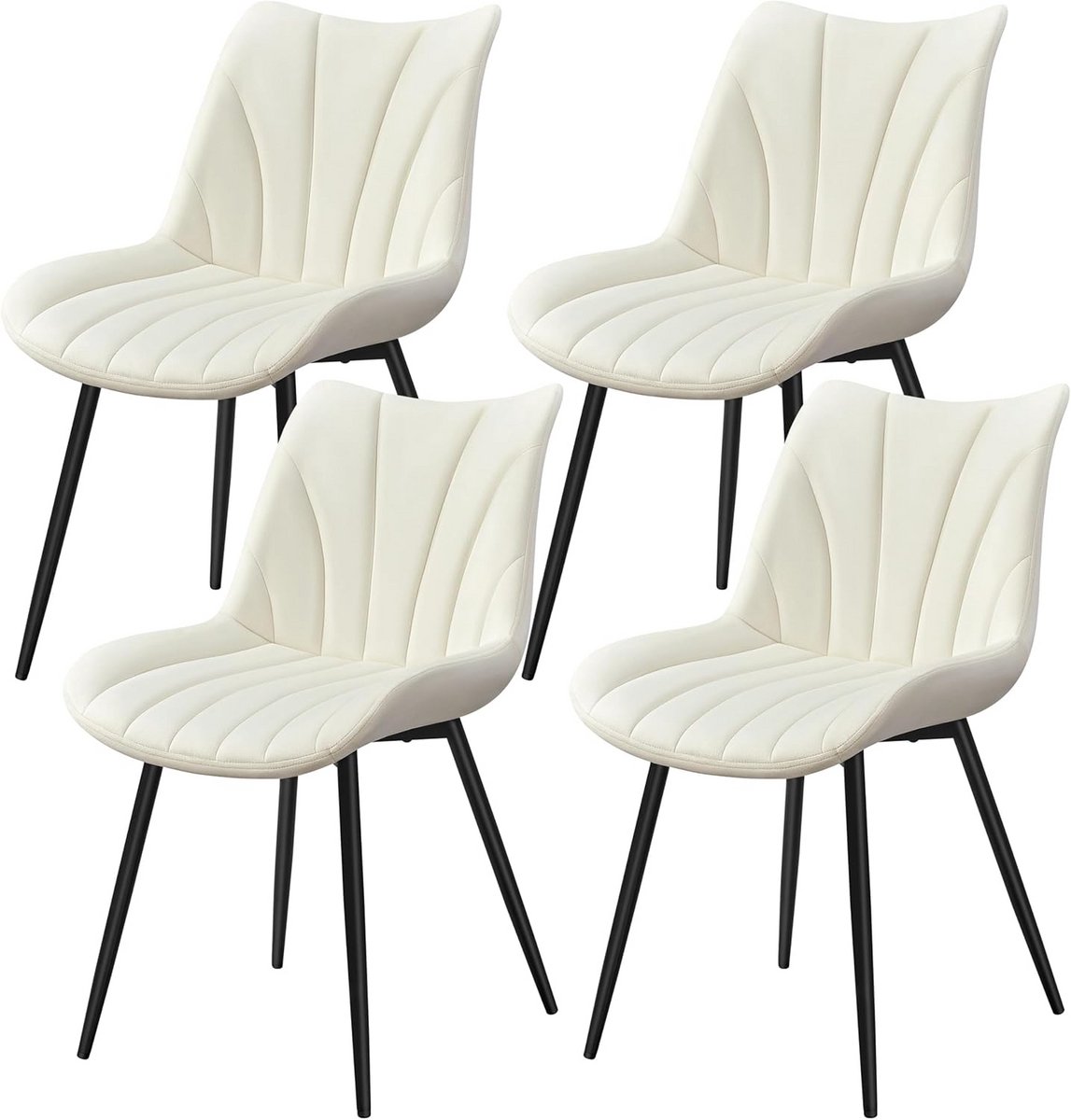 Set van 4 Eetkamerstoelen Beige Fluweel met Stevige Metalen Poten
