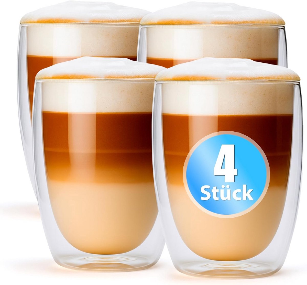 Set van 4 Dubbelwandige Latte Macchiato Glazen, 300 ml, Koffieglazen in Geschenkdoos
