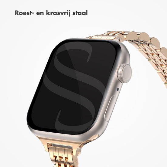 Slim Steel schakel bandje - Geschikt voor Apple Watch 1, 2, 3, 4, 5, 6, 7, 8, 9, 10, 11 (42 mm), SE - 38/40/41 mm - Rosé goud