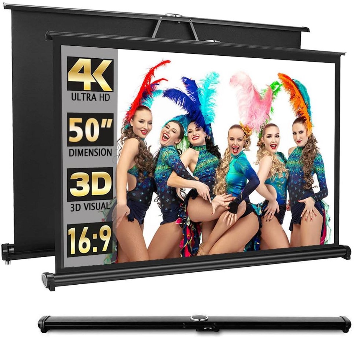 Draagbaar 50 Inch Projectiescherm Intrekbaar Tafelmodel 16:9