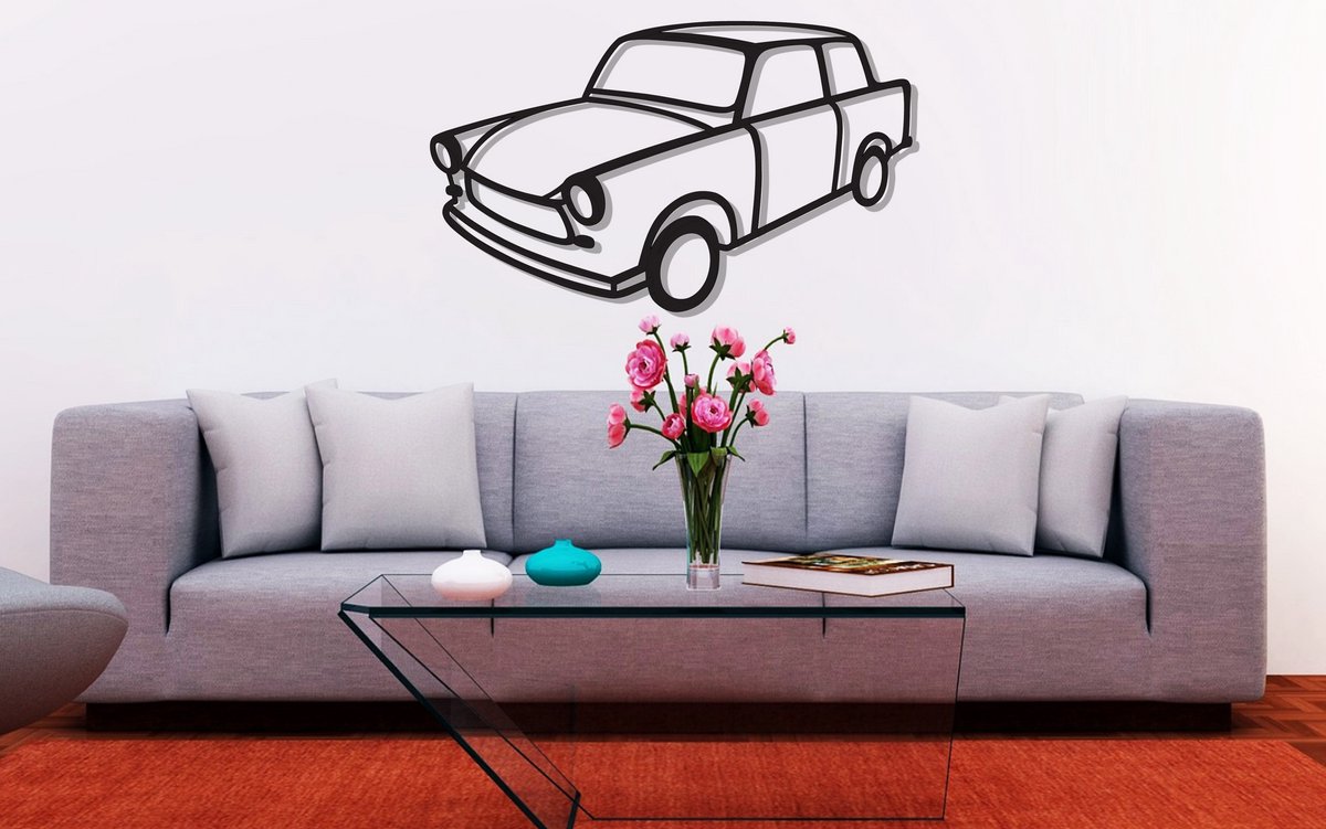 Trabant Silhouette – Metaal Kunst - Wanddecoratie - Man Cave - Auto Decoratie - 60cm X 25cm - Muurdecoratie - Cadeau voor man