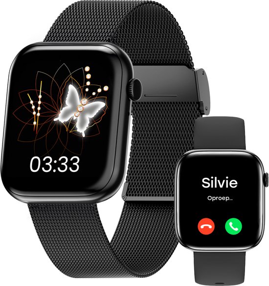 Bizoule Smartwatch Beso - Smartwatch Dames & Heren - 40mm - Horloge met Belfunctie - AMOLED Full HD - Bloeddrukmeter - Stappenteller - Android & iOS - Zwart
