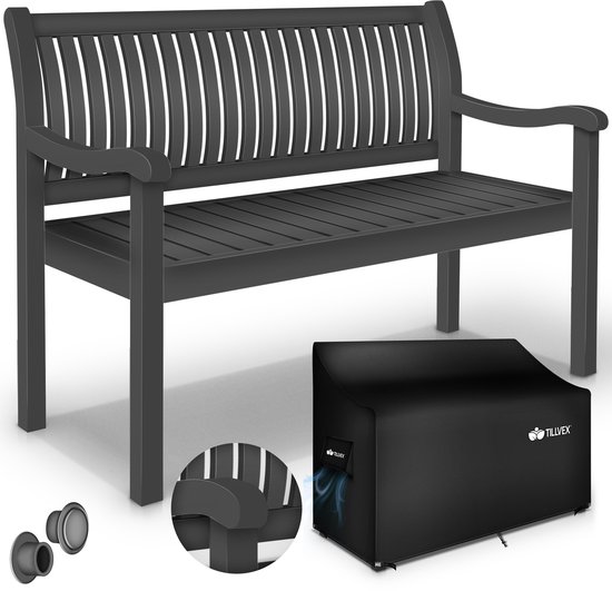 Tillvex® Banc de Jardin Bois Anthracite 125 cm / 2 - 3 Personnes Banc de Parc Banc Solide Meubles de Jardin