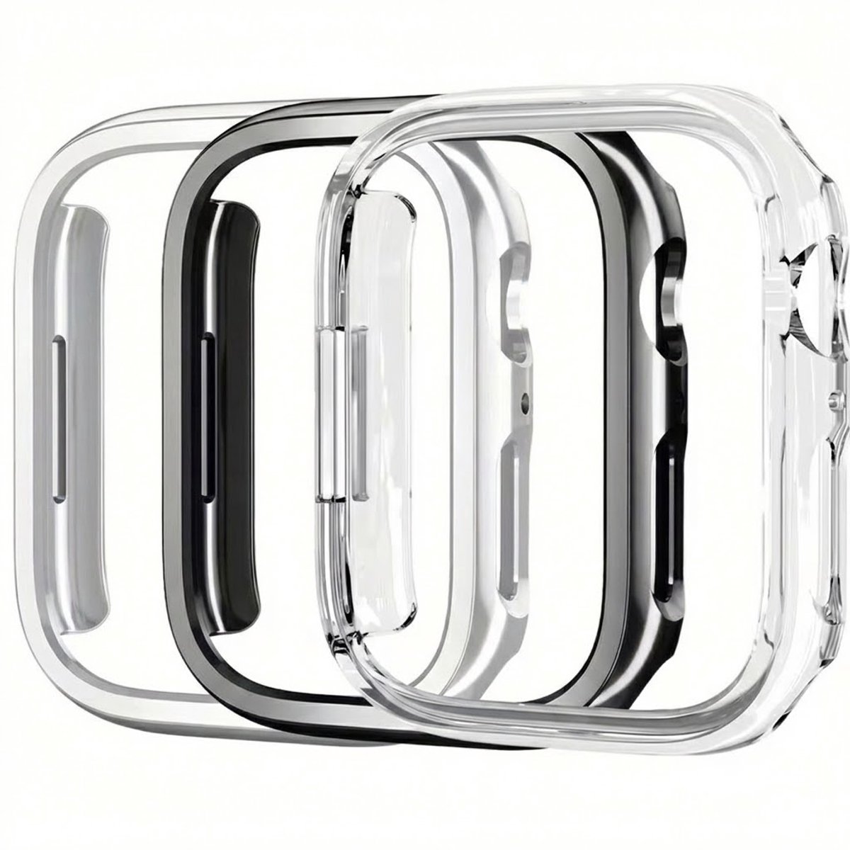Zwart zilverkleurig en transparant smartwatch beschermhoes set geschikt voor Apple Watch 49 mm serie Ultra / Ultra 2 driedelige harde PC case hol ontwerp decoratieve watch case
