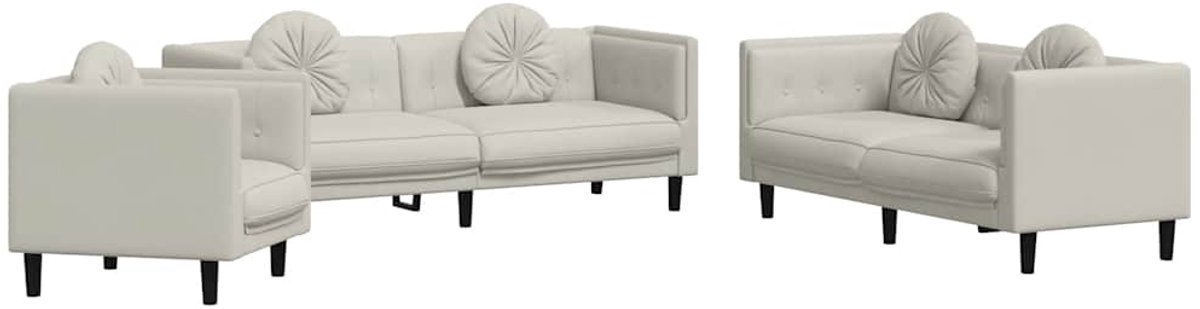 vidaXL - 3-delige - Loungeset - met - kussens - fluweel - crèmekleurig