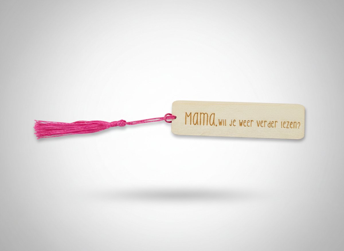 Hip met Pit Creaties Boekenlegger Mama - Houten met flos - 9x3 cm - "Wil je nog eens verder lezen?" - Cadeau mama