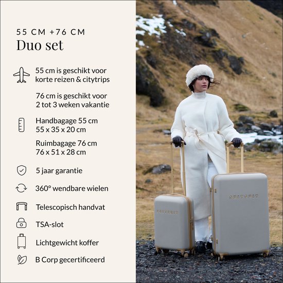 SUITSUIT Kofferset 2 delig - Reiskoffer groot - Handbagage koffer - Koffer set - Veilig TSA cijferslot - Reiskoffer set - Reiskoffer met wielen - Fusion kofferset Frosted Grey