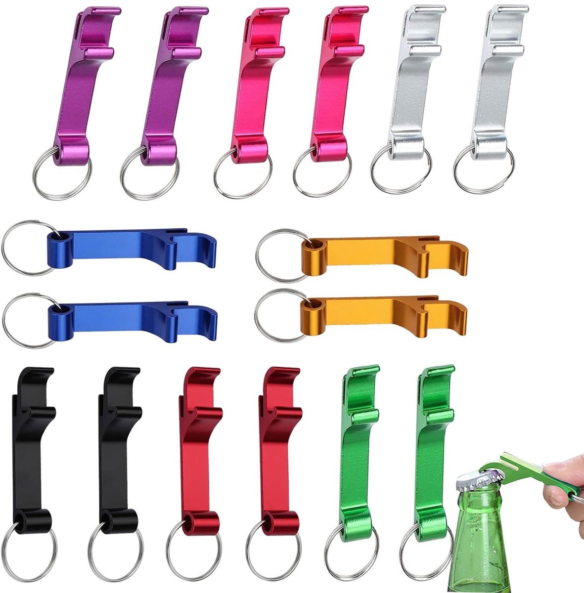 Flesopener Sleutelhanger - Mini Bierflesopener in 8 Kleuren - Aluminium