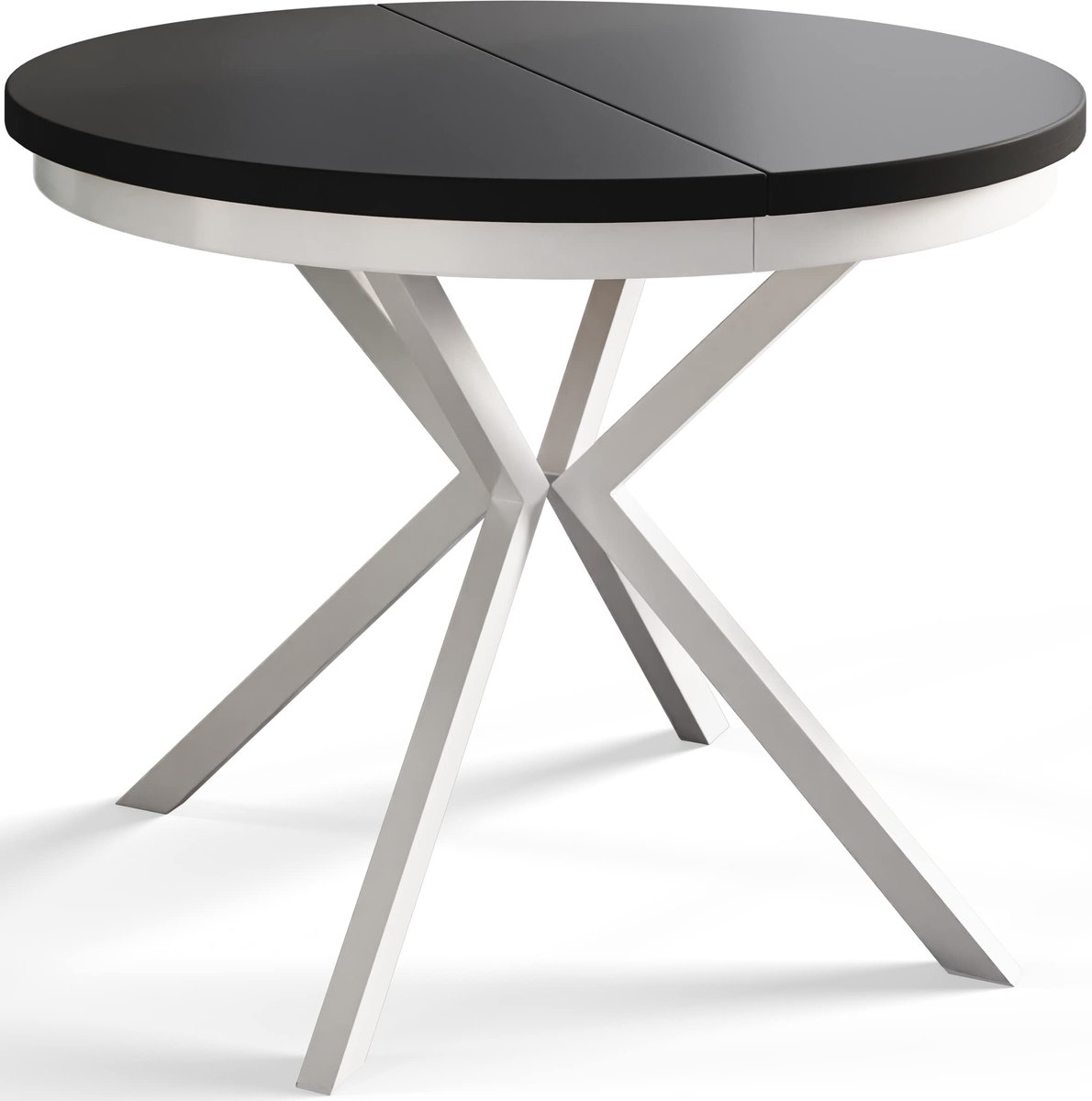 Ronde uitschuifbare eettafel Berg, Moderne Salontafel en Keukentafel, Tafel met Metalen Poten, Diameter: 90-170 cm, Zwart