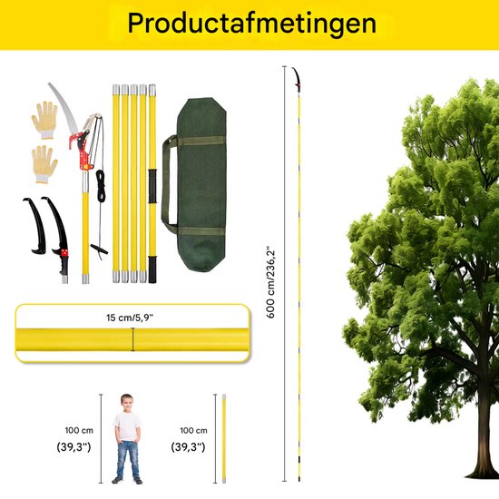 Telescopische takkenzaag - Geel - Takkenschaar - Snoeizaag - 8 meter - Verstelbare lengte - Voor tuin van Merkloos	 — afbeelding 2