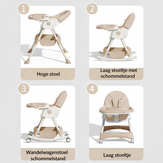 3 In1 kinderstoel- 5 puntsgordel-geschikt vanaf de geboorte tot 6 jaar-Beige van Merkloos — afbeelding 4