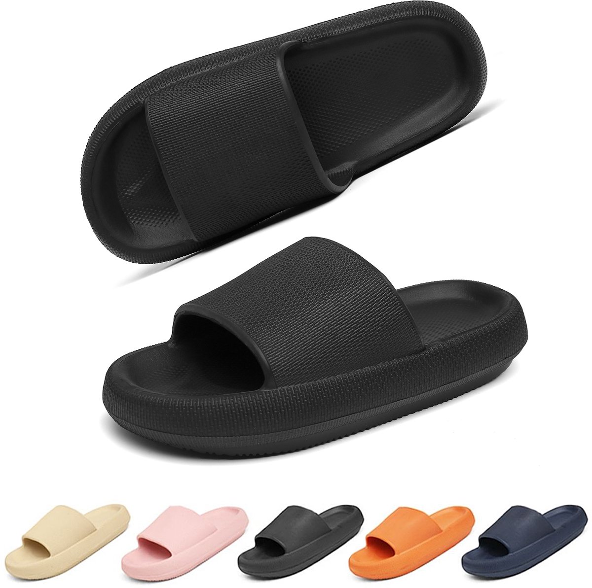 Geweo Slippers Heren Dames - EVA Badslippers Unisex - Anti-Slip en Stevig Voetbed - Anti-lawaai - Zwart - Maat 40/41