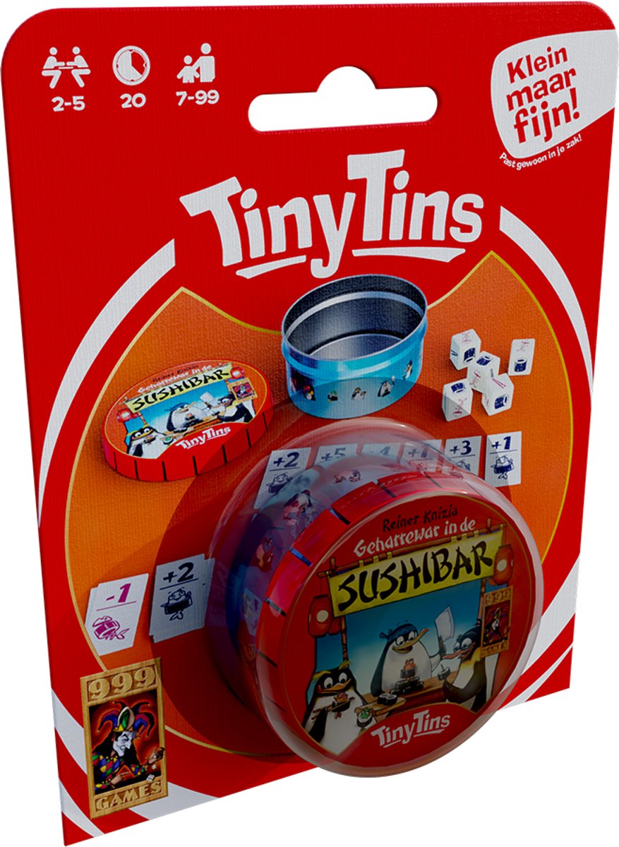 999 Games - Tiny Tins: Geharrewar in de Sushibar - Dobbelspel - Ideaal om overal mee naartoe te nemen - Reisspel - Familiespel - Klein cadeautje — afbeelding 8