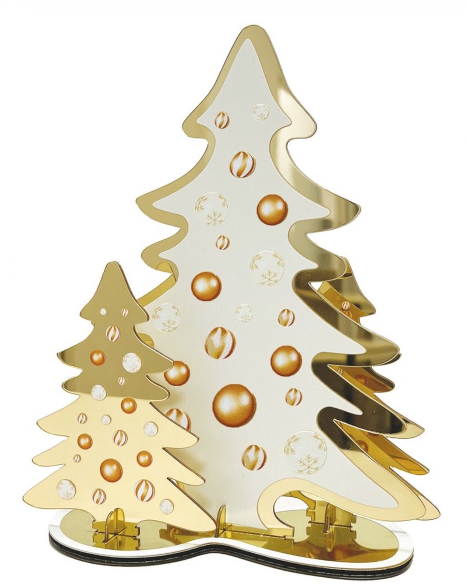 PTIT CLOWN - Tafeldecoratie spiegeleffect dennenbomen goud 20 cm van metaal