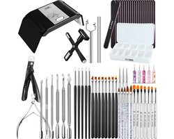 YUBBI Nail Art Tool Set XL - Nagel UV Lamp - Nail Art Brushes en Accessoires - 550 Soft Gel Nageltips Ovaal - 20 Zebravijlen - Complete Set - Zwart