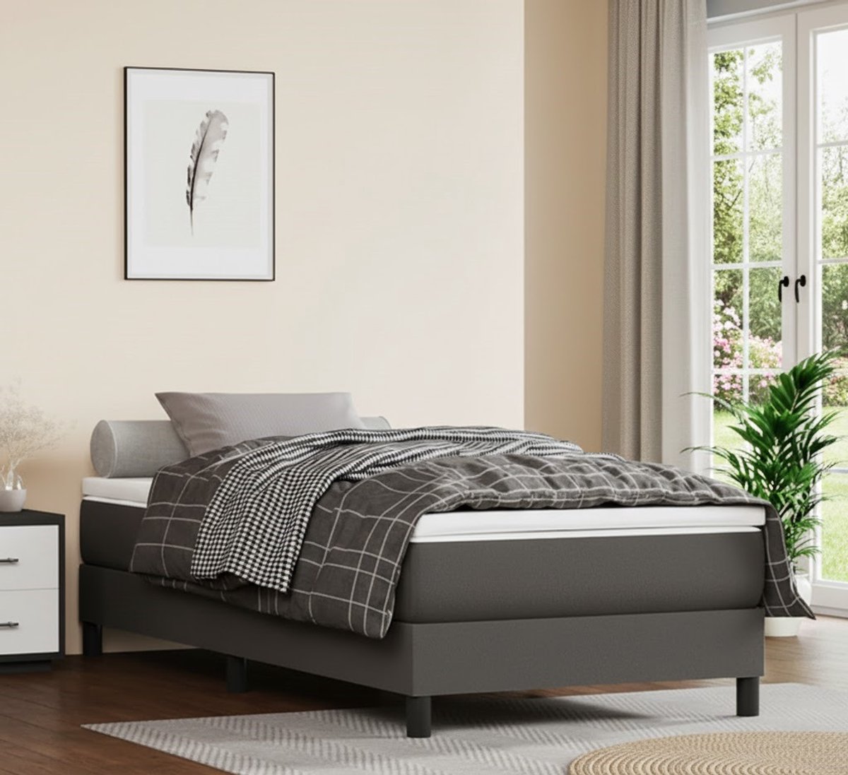 House & Graden Luxe Kunstleren Bedframe 90x200 cm – Modern Grijs Slaapkamerbed met Duurzame Lattenbodem – Comfortabel en Onderhoudsvriendelijk House & Graden