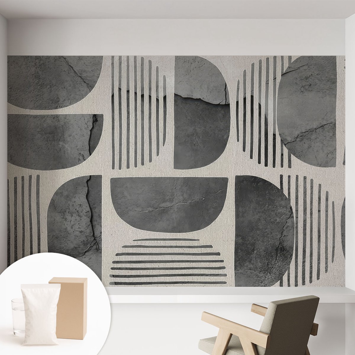 Coloray Behang - Geometrische vormen Wandbekleding - 152x104 cm - Grijs Behang - Voor liefhebbers van modern design - Behang Voor op kantoor, voor de woonkamer, voor de hal - Muurbehang Abstractie