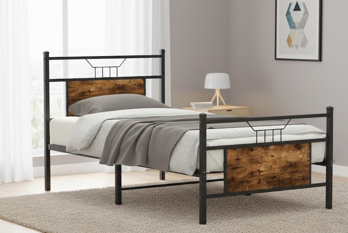 House & Graden LuxeLine Opbergbed 90x190 cm met Lattenbodem en Hoofdbord – Eikenlook House & Graden