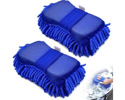 Set van 2 Autosponzen - Schoonmaaksponzen - Spons - Autospons - zachte autowashandschoenen - Microvezel - Praktische autowashandschoen - Handspons - Washandschoen - Schoonmaakspons - Sponsjes voor het wassen van de buitenkant van de auto - Blauw