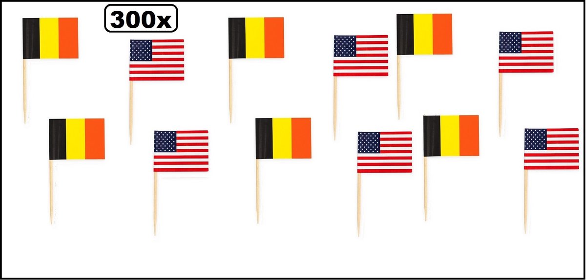 300x Cocktail prikker Belgie / USA mix - Landen festival party fun winterfeest thema feest cocktail prikker