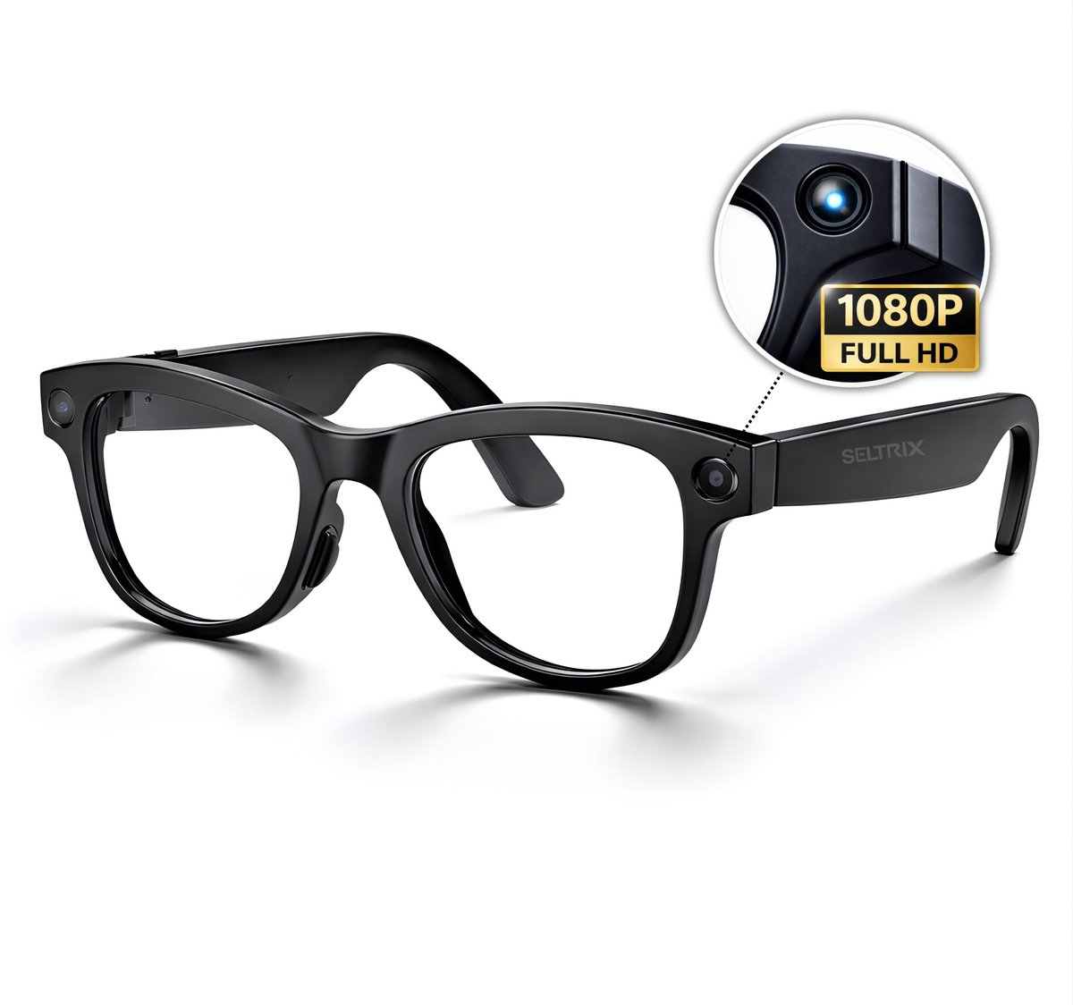 Seltrix™ Camera bril – Met Sony 1080P lens - Slimme bril met camera – AI bril - Met Nederlandstalige app, vertaalfunctie, muziek – Lichtgewicht 37 gram - Transparante lenzen