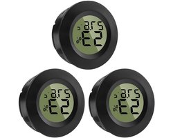 Digitale Hygrometer en Thermometer voor Binnenruimtes, Kas, Terrarium - Mini Luchtvochtigheidsmeter - Rond Design - Ideaal voor Gitaarkoffer, Humidor, Incubatoren en Glas - Verpakking van 3 stuks