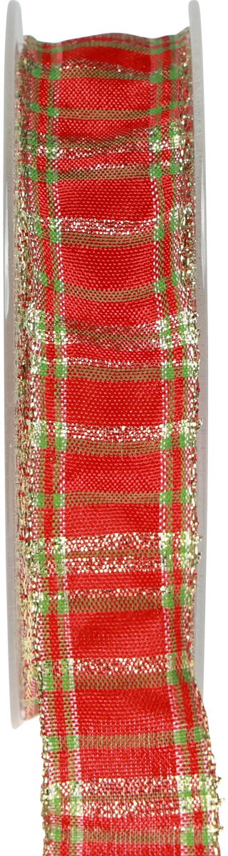 Decoratief lint Schots cadeaulint rood groen goud 25mm 20m
