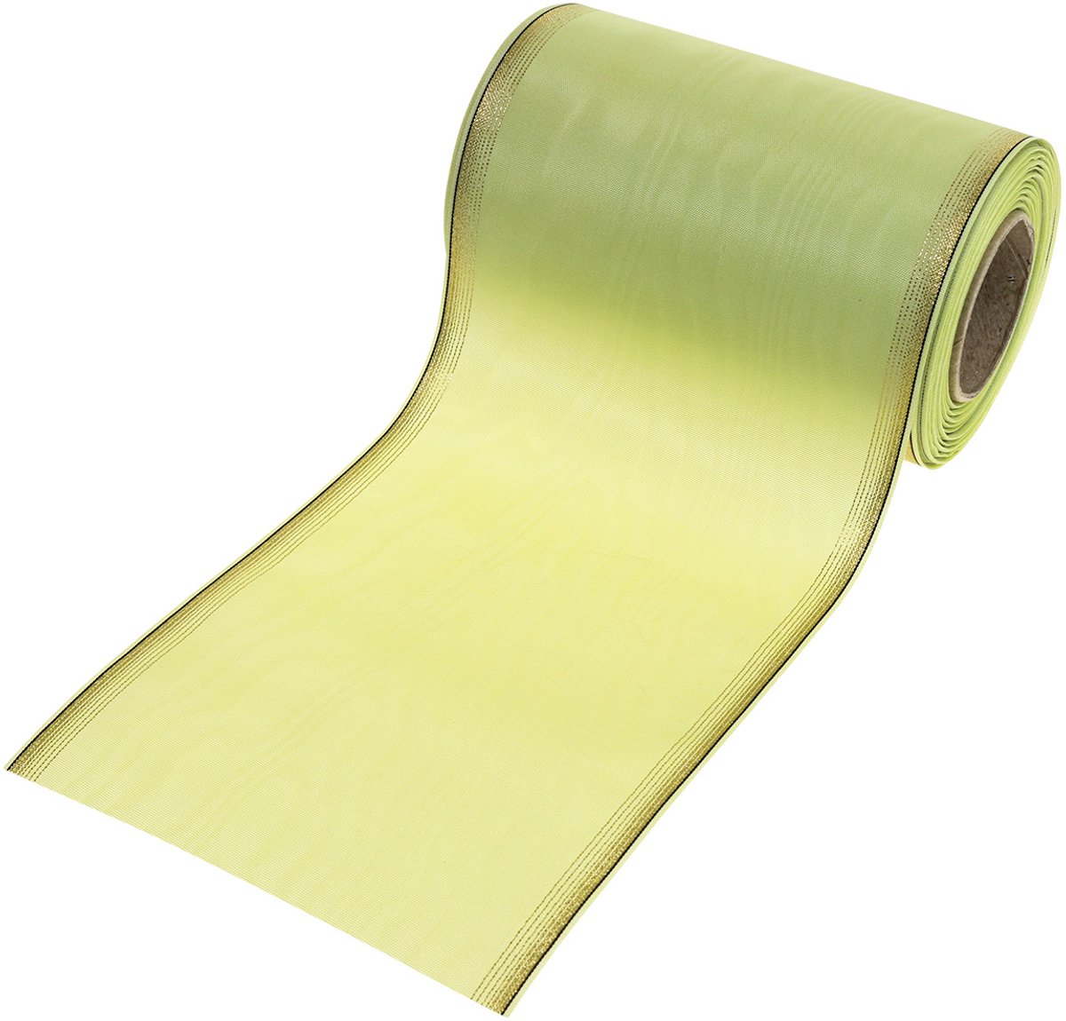 Moiré kranslint 150 mm 25 m in lichtgroen met gouden rand voor bloemsc