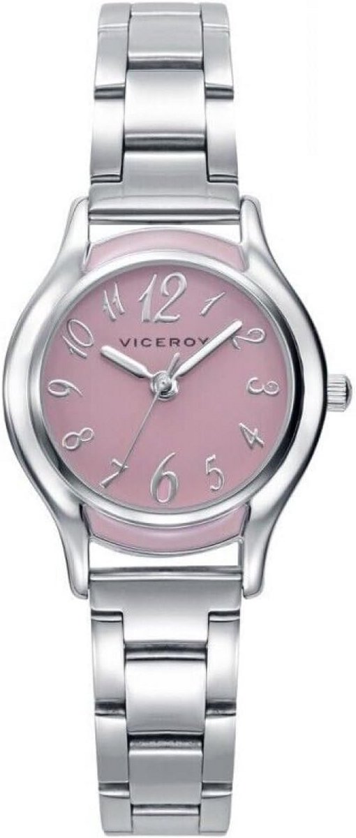 Kindhorloge Meisjes Roze Emaille - Zilverkleurige Riem en Kast - Analoge Tijdweergave