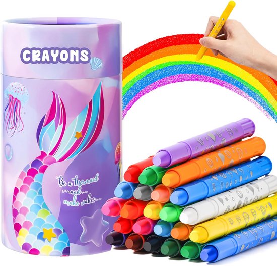 JYPS Zeemeermin Wasbaar Kleurpotloden – 12 Heldere Kleuren – Draaibaar Ontwerp – Niet-giftig – Voor Peuters Vanaf 1 Jaar – Met Handige Pennenhouder – Creatief Tekencadeau
