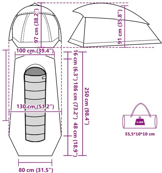vidaXL - Koepeltent - 1-persoons - waterdicht - grijs - en - oranje van Vidaxl — afbeelding 5