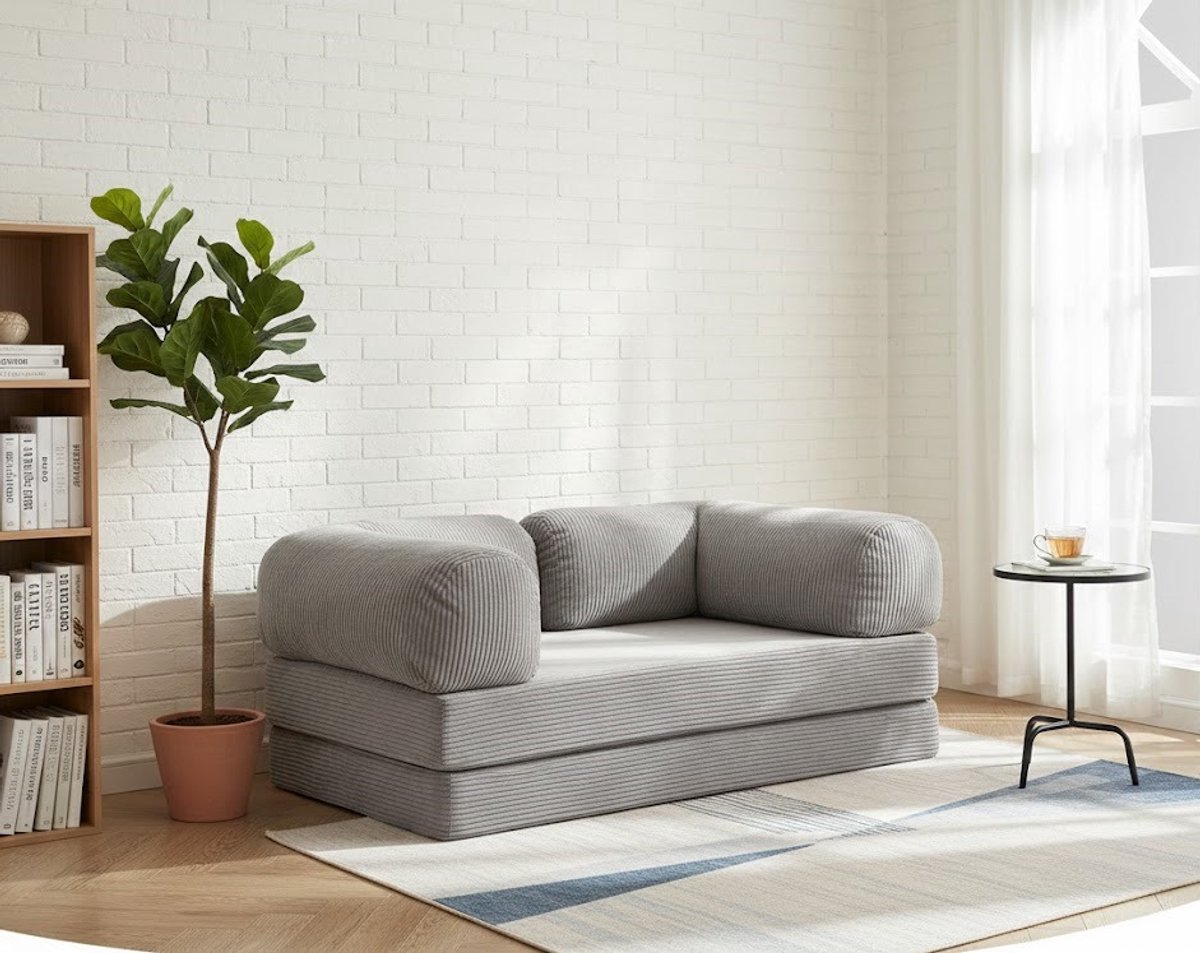 4-in-1 Luxe Omvormbare Slaapbank – Lichtgrijs – Multifunctionele Bank, Bed en Slaapstoel voor Woonkamer en Slaapkamer – Comfortabel Corduroy Design – Ruimtebesparend Lounge- en Logeerbed House&Garden