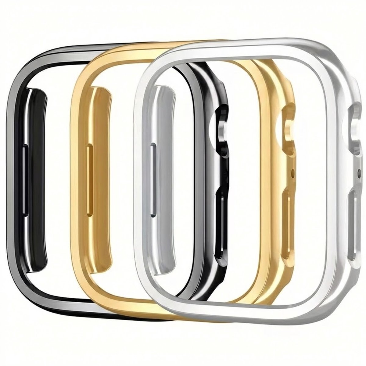 Zwart zilverkleurig en goudkleurig smartwatch beschermhoes set geschikt voor Apple Watch 49 mm serie Ultra / Ultra 2 driedelige harde PC case hol ontwerp decoratieve watch case