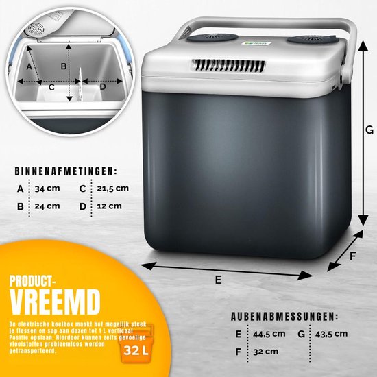 Florixa® Elektrische Koelbox - 32 Liter Koelbox Elektrisch 12V 230 Volt - Koelbox Auto - Grijs - ‎45cm x 32cm x 44cm van Merkloos — afbeelding 2