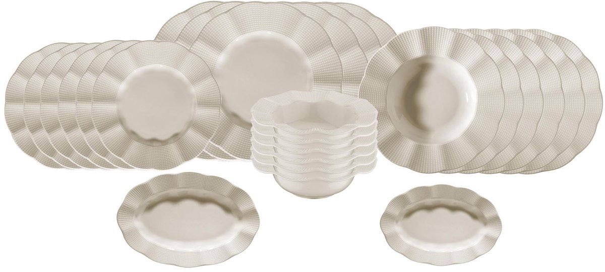 Asir - Eetset (26 stuks) - Wit - 100% PORSELEIN - 28 x 15 x 3 cm
