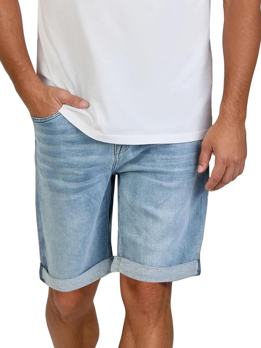 Stretch Jeansshorts voor Heren - Korte Spijkerbroek Zomer in Grijs en Blauw