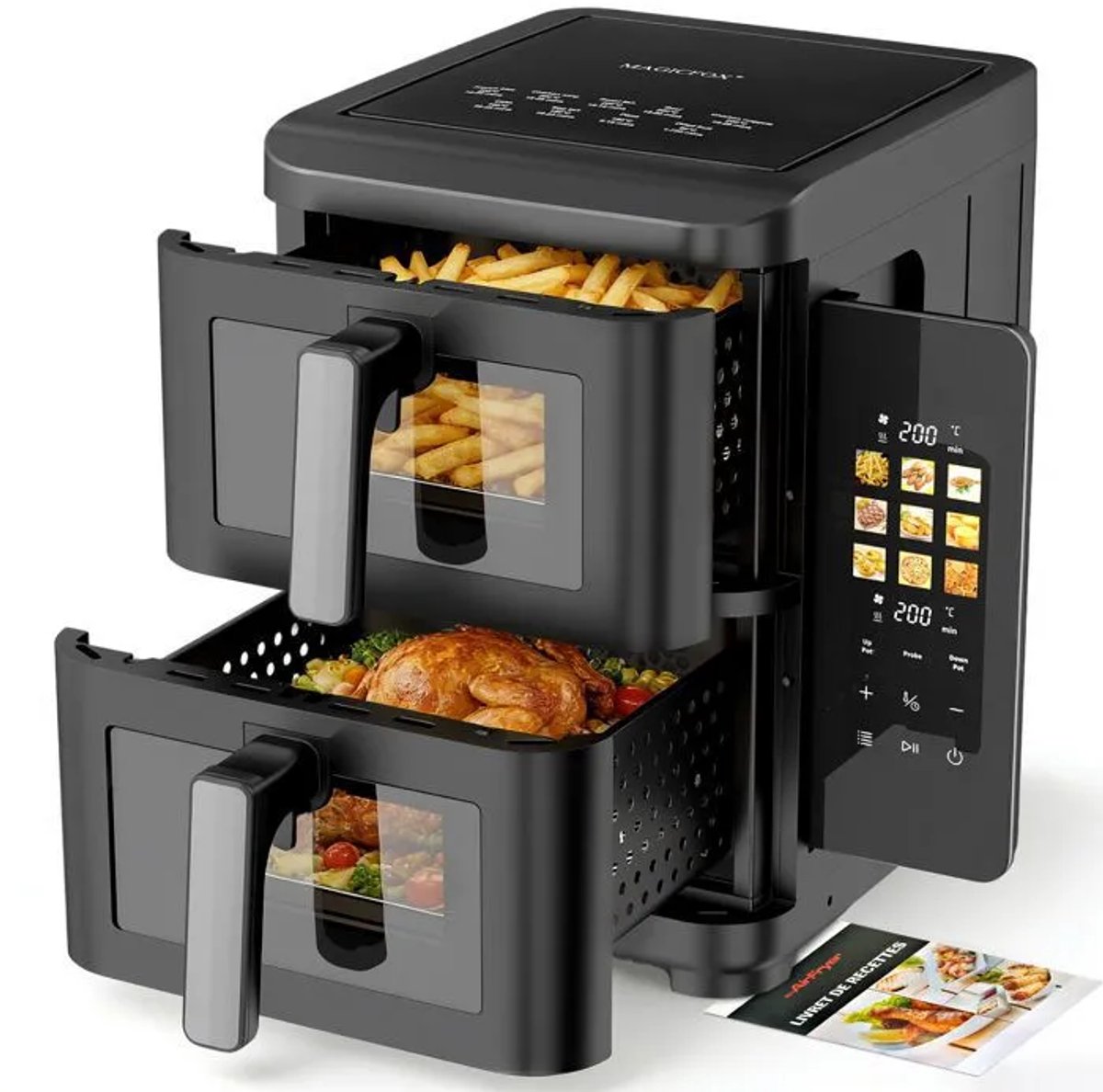 MAGICFOX Airfryer - 10 liter - 2 roosters - touchscreen - 9 programma's