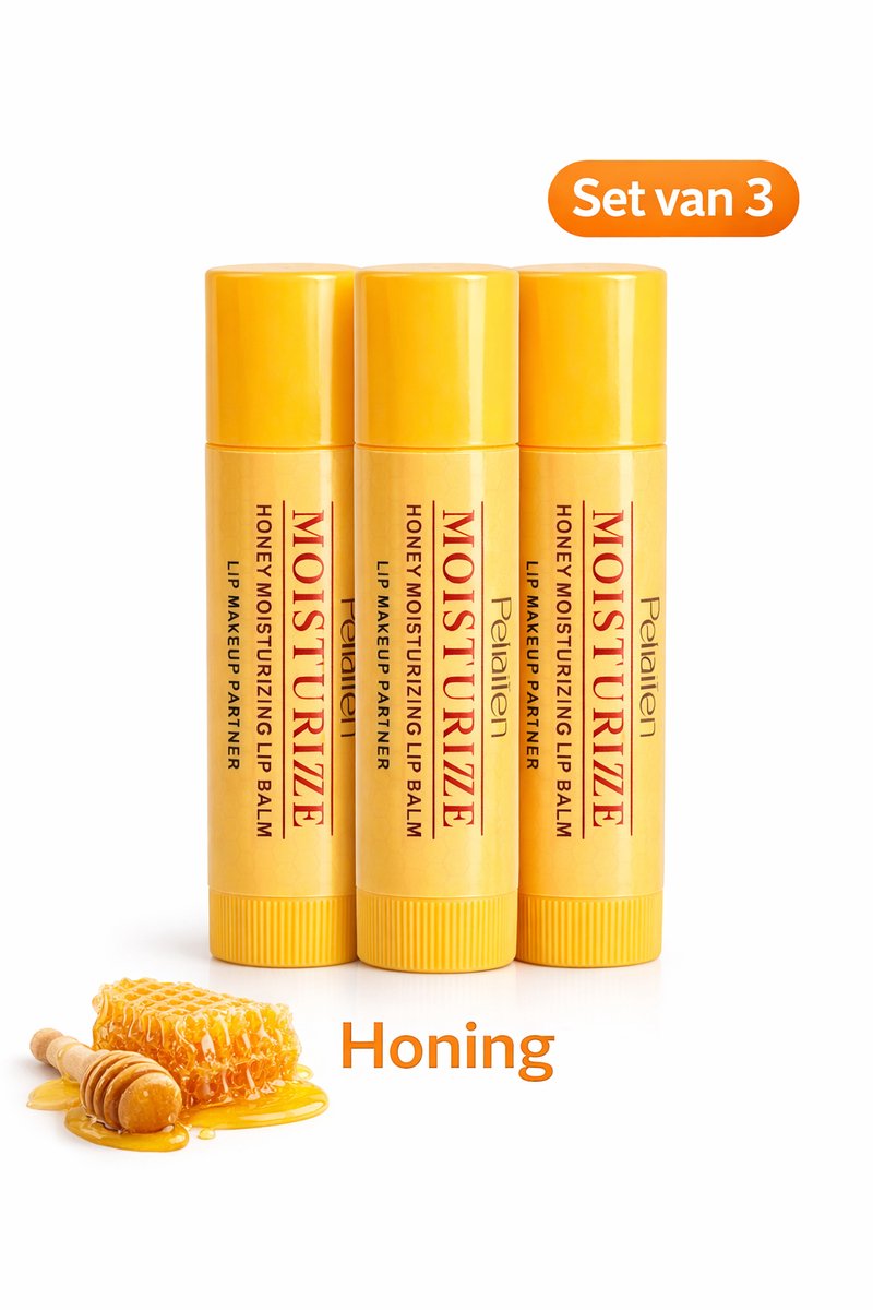 Set van 3 lippenbalsem – Honing - Lipbalm met sheaboter & bijenwas – verzorging & glans – 3x 4.7 g