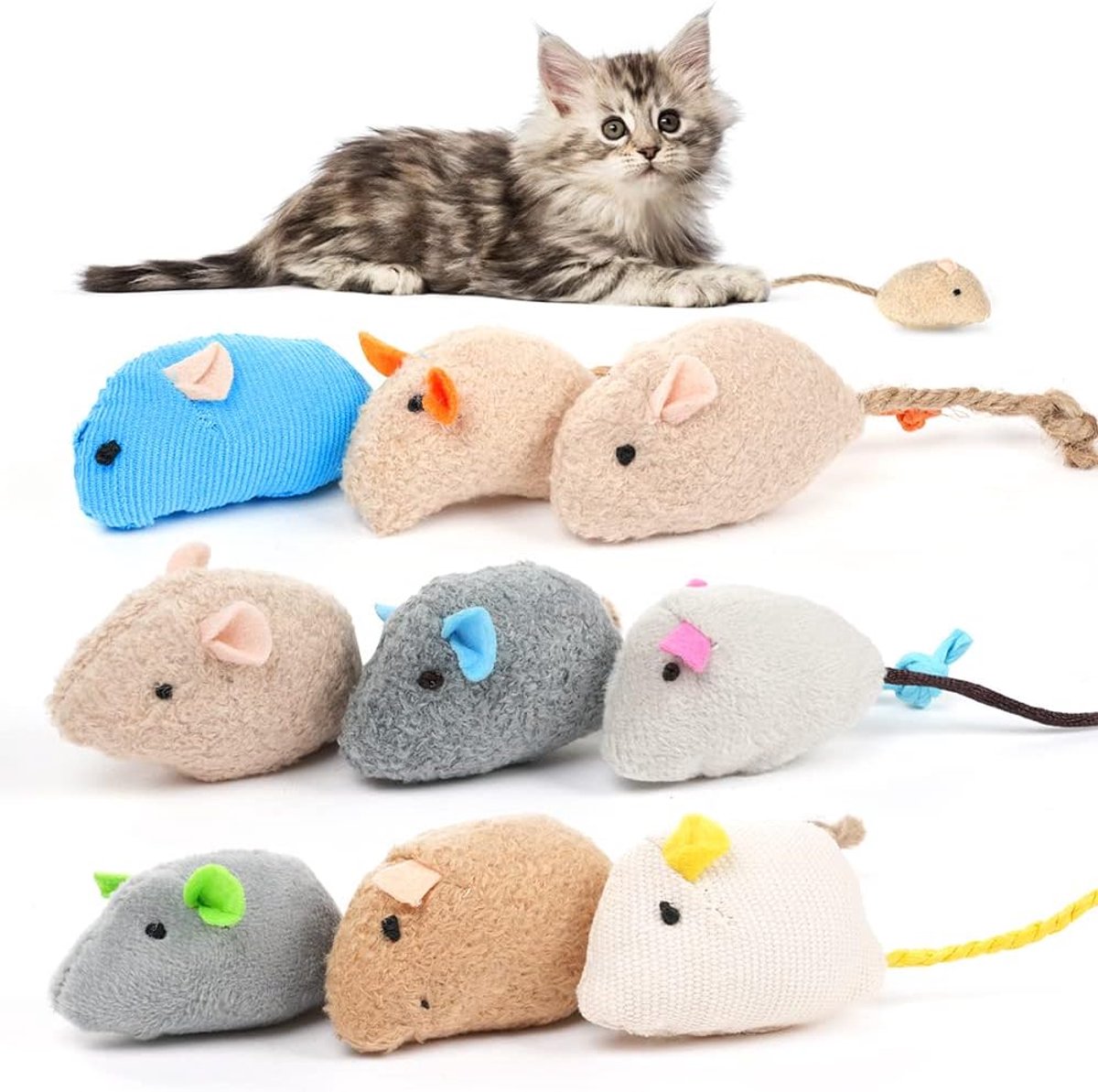Sandeer Shop Cat Catnip-speelgoed, 9-pack kattenkruid-muisspeelgoed voor katten, interactief kattenspeelgoed, interactief pluche kattenspeelgoed voor katten, cartoon kitten tandjes interactief speelgoed
