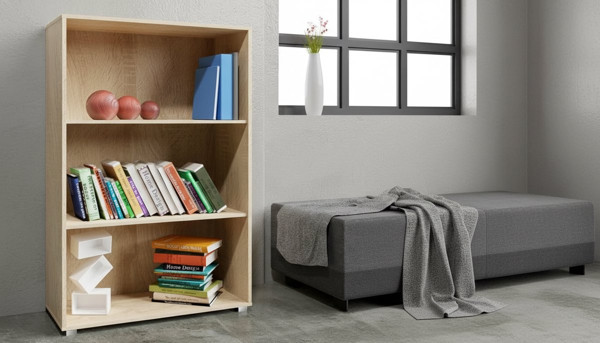 Boekenkast 3 Vakken Casa Velluto Vela – Eiken Houten Opbergkast met Verstelbare Planken 115x60x28cm – Moderne Kantoorkast & Woonkamer Opberger – Stijlvolle Wandkast voor Woonkamer, Kinderkamer & Keuken