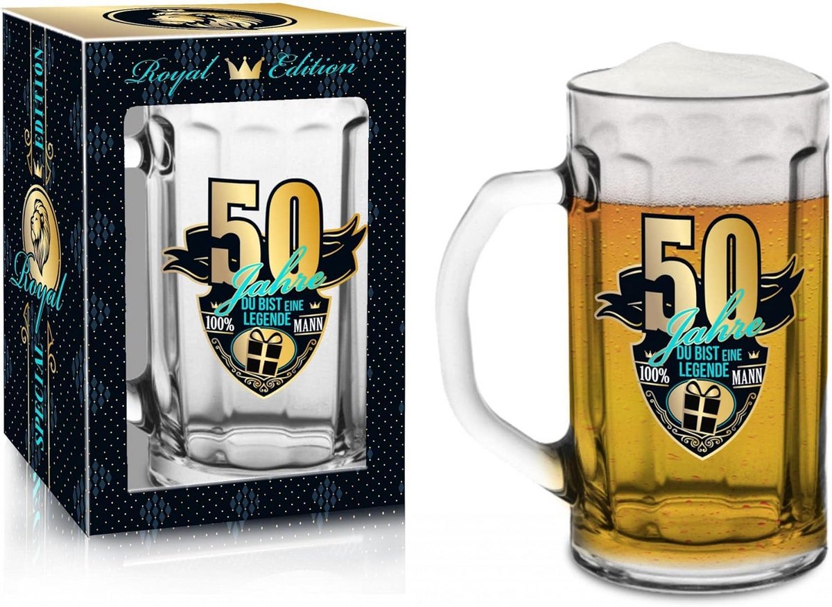 Grote Bierpul 0.5L met Inscriptie voor 50e Verjaardag - Cadeau voor Man 50 Jaar