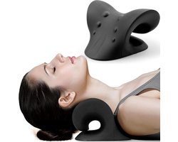 Nek- en schouderontspanner - Cervicale tractietool voor TMJ-pijn en nekcorrectie, massagekussen voor de wervelkolom, nekstrekker (zwart)