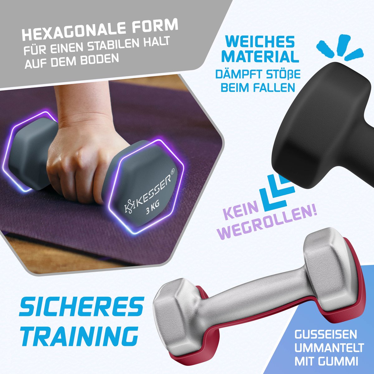 KESSER® Dumbells Set 3 Paren | Gewichten Set met Standaard | verstelbare Dumbell Geschikt voor Krachttraining | Halterset met oefeningenboekje, 2x fitnessbanden – foto 5