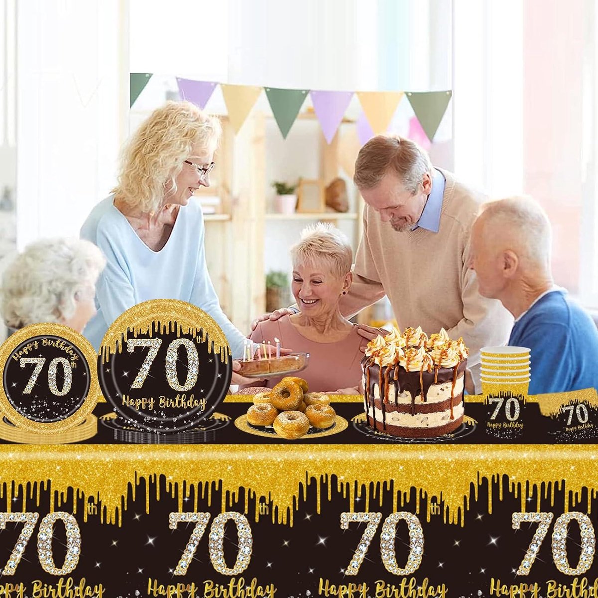Verjaardag Tafelkleed 70 Jaar - Zwart Goud - 137 x 274 cm - Thema Feestartikelen