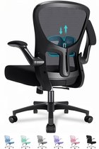 Durrafy Bureaustoel - Ergonomische Bureaustoel - Bureaustoelen voor Volwassenen - Office Chair - met Lendensteun & 90° Opklapbare Armleuningen | Verdikt en Verbreed Zitkussen | Hoogteverstelling - Stoel Tot 150kg - Zwart