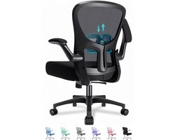 Durrafy Bureaustoel - Ergonomische Bureaustoel - Bureaustoelen voor Volwassenen - Office Chair - met Lendensteun & 90° Opklapbare Armleuningen | Verdikt en Verbreed Zitkussen | Hoogteverstelling - Stoel Tot 150kg - Zwart