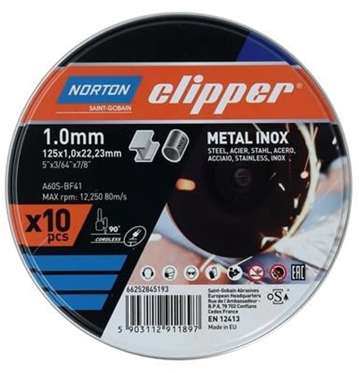 Trennscheibe D125x1,0mm Typ 41 Metall-Inox 12250 min-1 10 St.