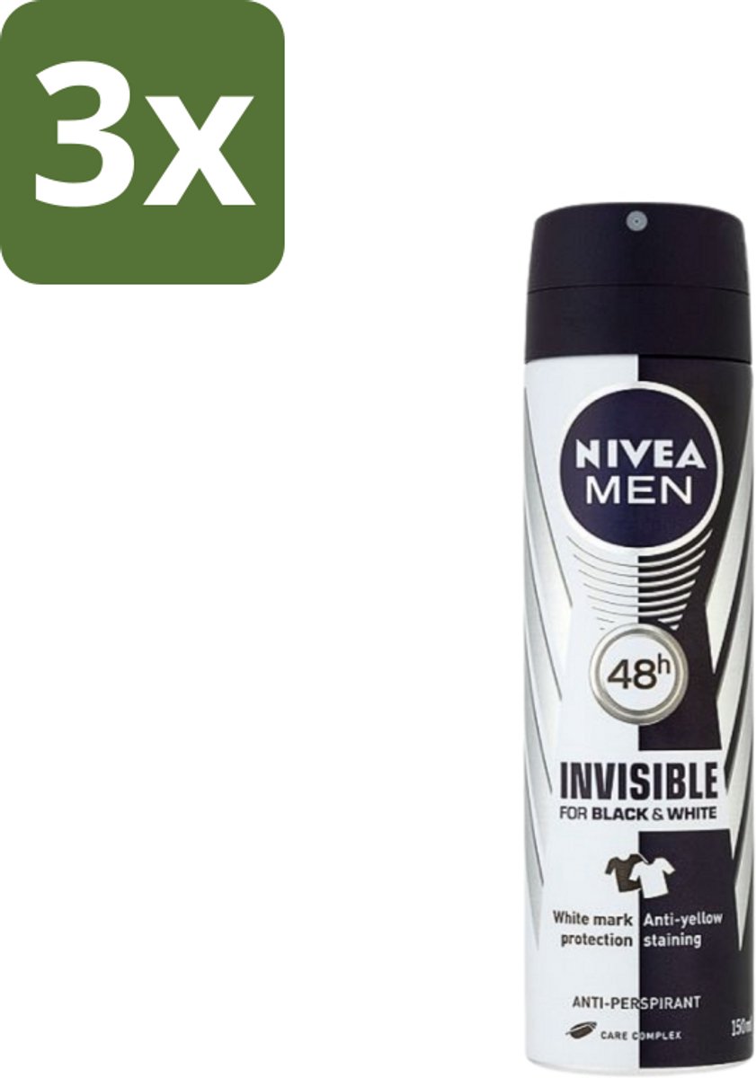 Nivea - Men - Deospray - XXL - Invisible Black & White Original - Anti-Transpirant - 200 ml - Bulkverpakking - 3 stuks