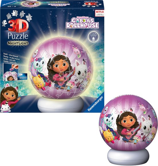 Ravensburger - Gabby’s Dollhouse - 3D Puzzle-Ball Nachtlicht - 73 Stukjes van Merkloos — afbeelding 3
