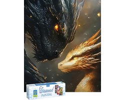 Huntex Diamond Painting Volwassenen - Diamond Painting Kinderen - Diamond Painting Pakket Volledig - Zwarte en Gouden Draak - 30x40 cm